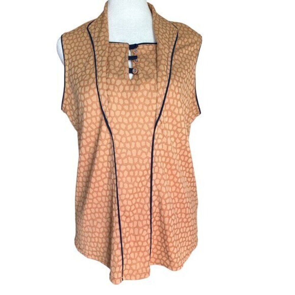Jamie Sadock Medium Golf Top Shirt Tennis Sleeveless Piping Detail Beige Gold